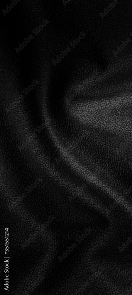 Fototapeta premium black leather empty wavy background, mockup with copy space close up
