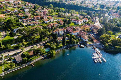 Town of Ossuccio  Como Lake  Italy  aerial view from the lake