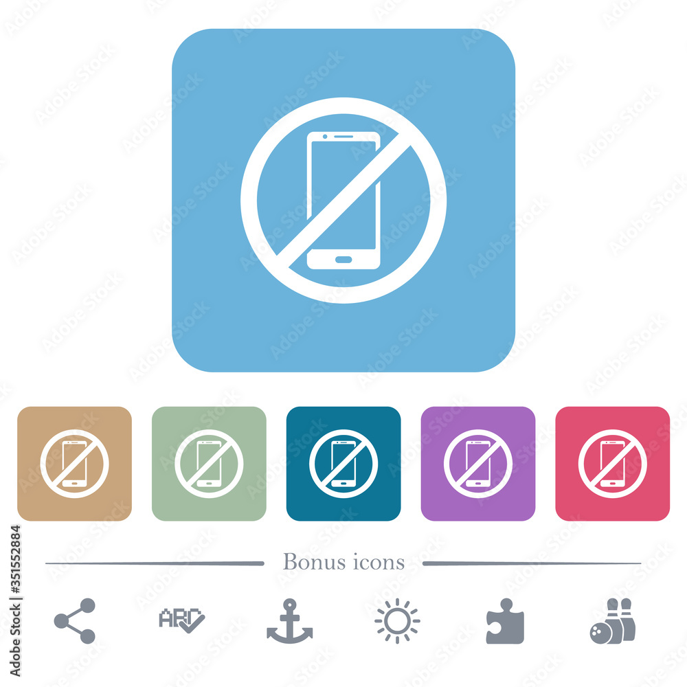 Smartphone not allowed flat icons on color rounded square backgrounds Smartphone not allowed flat icons on color rounded square backgrounds