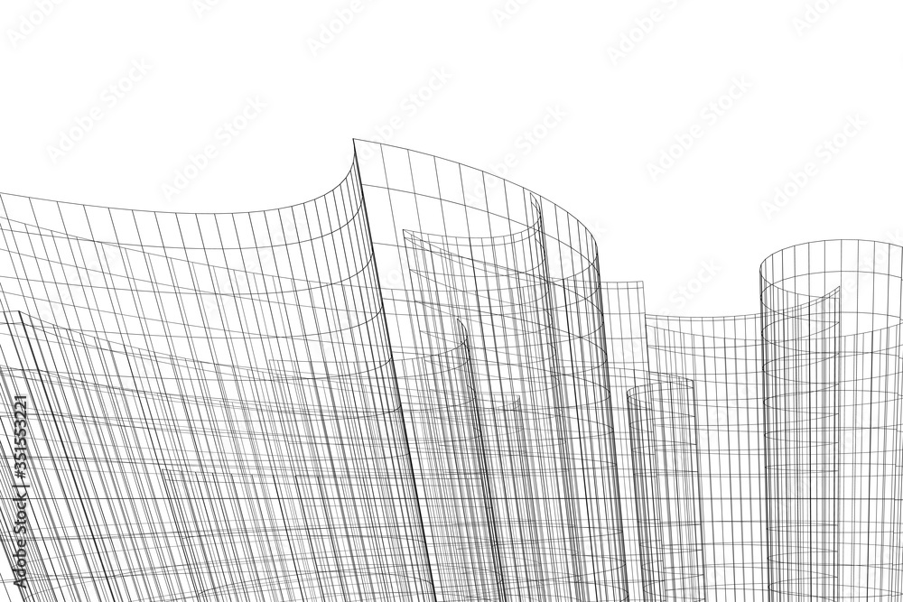 Abstract architectural background. Linear 3D illustration. Concept sketch Abstract architectural background. Linear 3D illustration. Concept sketch