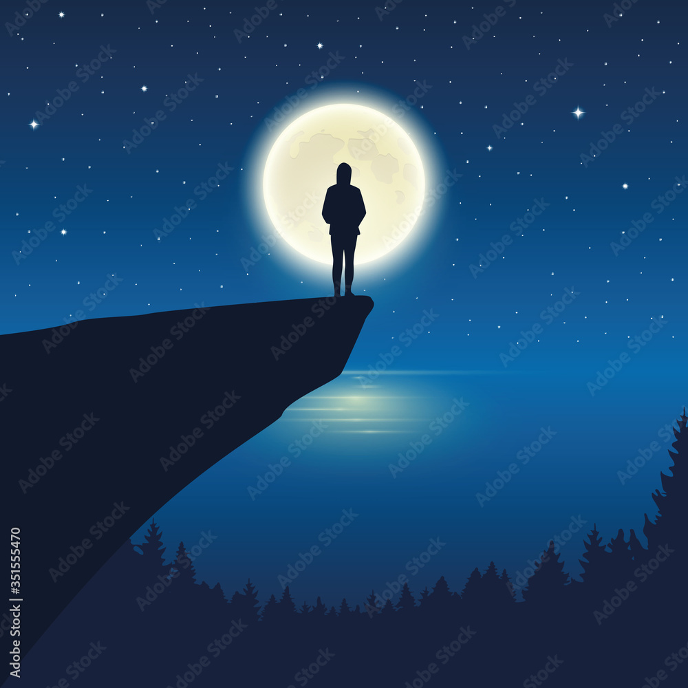 lonely girl enjoy the full moon by the ocean vector illustration EPS10 lonely girl enjoy the full moon by the ocean vector illustration EPS10