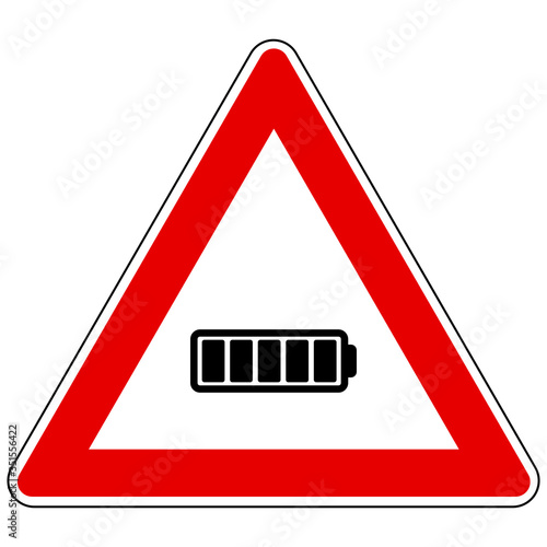 Batterieanzeige und Achtung Schild