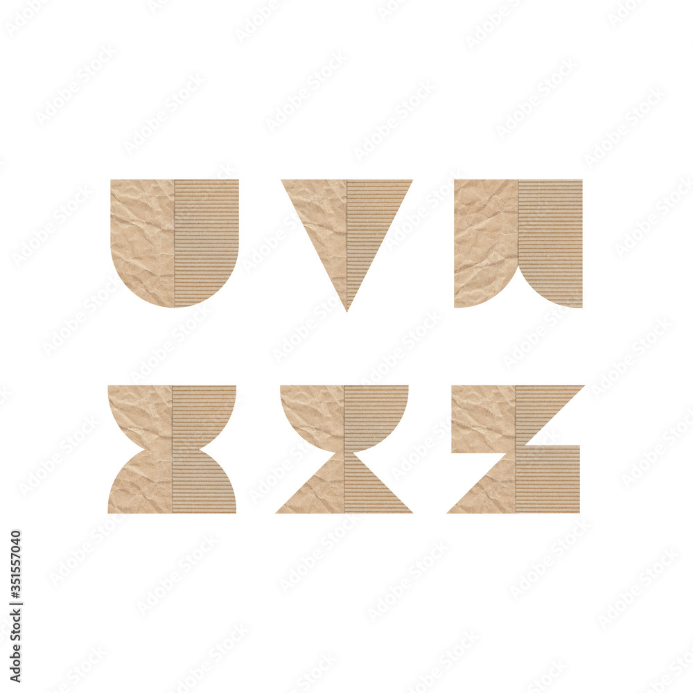 Alphabet letters U V W X Y Z with brown paper Alphabet letters U V W X Y Z with brown paper