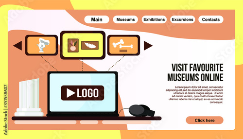 Art Museum Mobile Guide, Application for Tourists Web Banner, Lading Page Template. Drawings on Museum Hall Wall, Information About Showpiece on Cellphone Screen Flat Vector Illustration