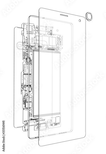 Disassembled smartphone concept outline. Vector