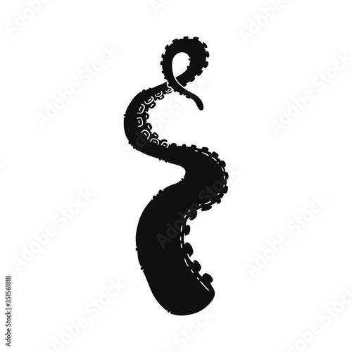 Black cartoon octopus tentacle isolated on white background