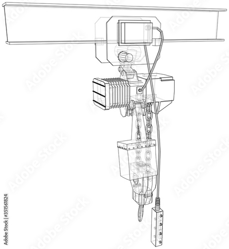 Winch or lifting machine concept outline. Vector