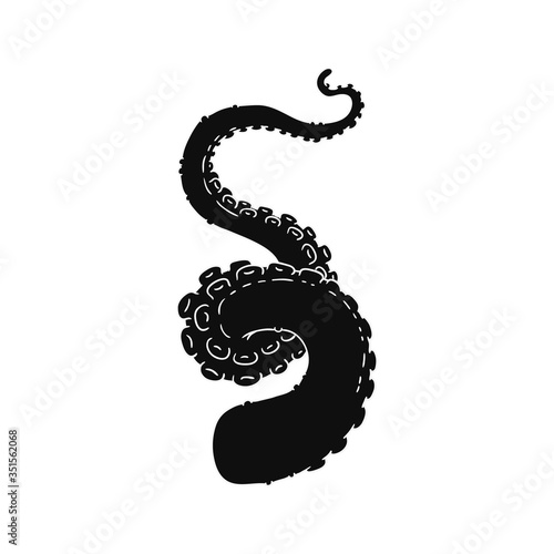 Octopus big tentacle black silhouette icon, vector illustration isolated.