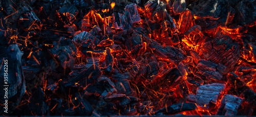 Tablou canvas Burning coals in the dark, smoldering coal
