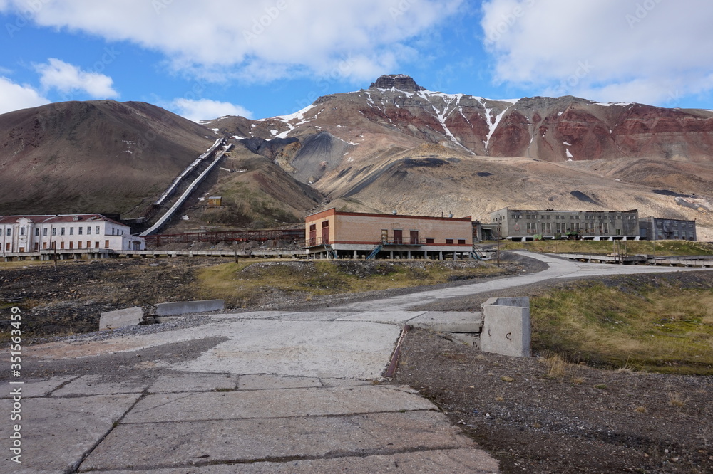 The old Russian ghost town Pyramiden on Spisbergen. An abandoned coal ...