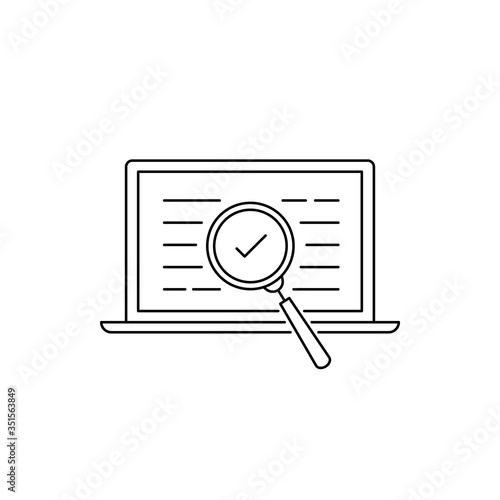 laptop with magnifying glass and check mark