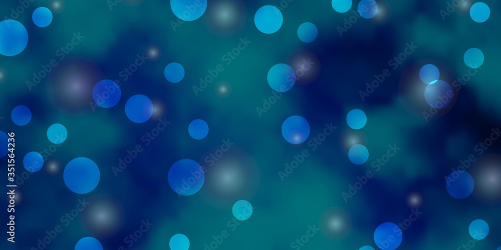 Light BLUE vector background with circles, stars. Abstract design in gradient style with bubbles, stars. New template for a brand book.
