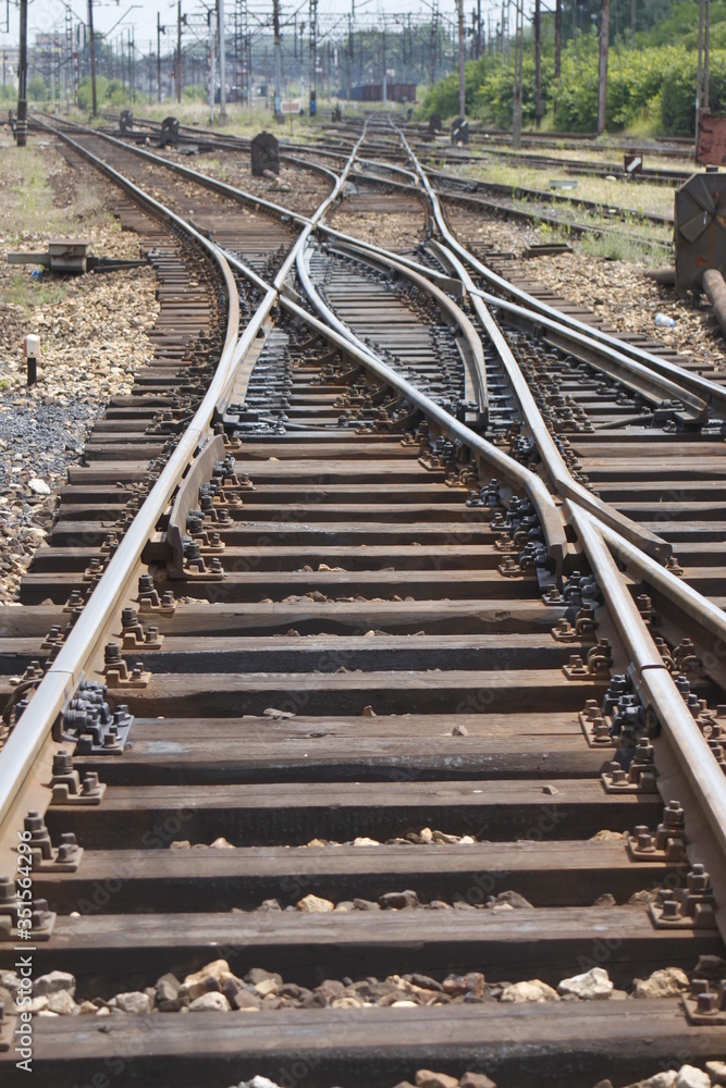 Railroad closeup. rails blurred background