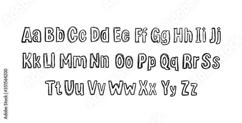 Vector hand drawn font isolated on white background, scribble lines drawing, alphabet set, typeset, handwritten.