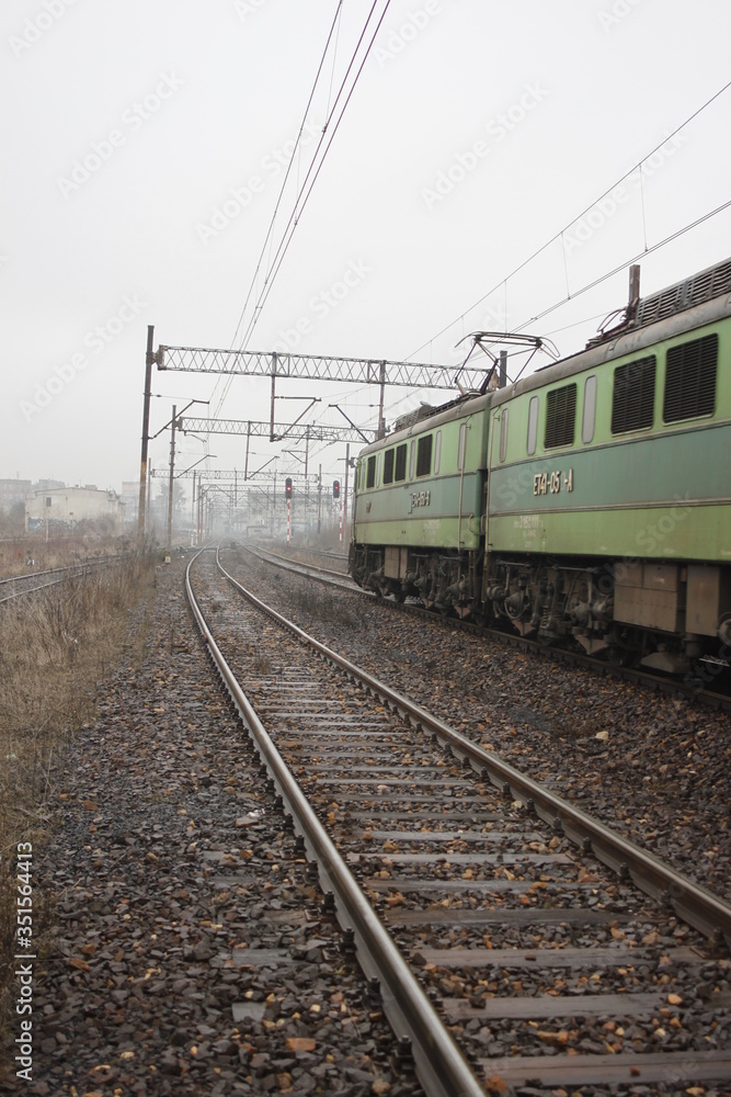 Railroad closeup. rails blurred background