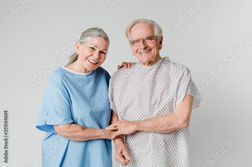 Happy senior patients supporting each other during coronavirus outbreak