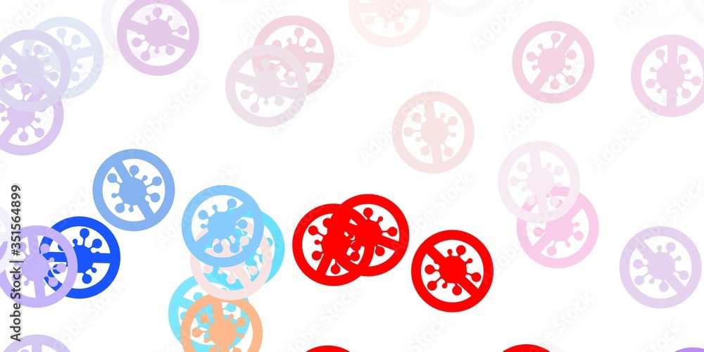Light blue, red vector background with covid-19 symbols. Light blue, red vector background with covid-19 symbols.