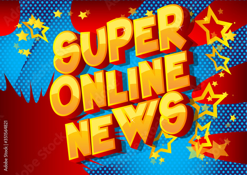 Online News - Comic book style word on abstract background.
