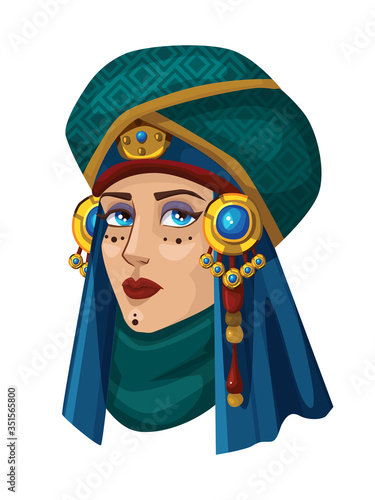 Vector colorful portrait of oriental girl in turban