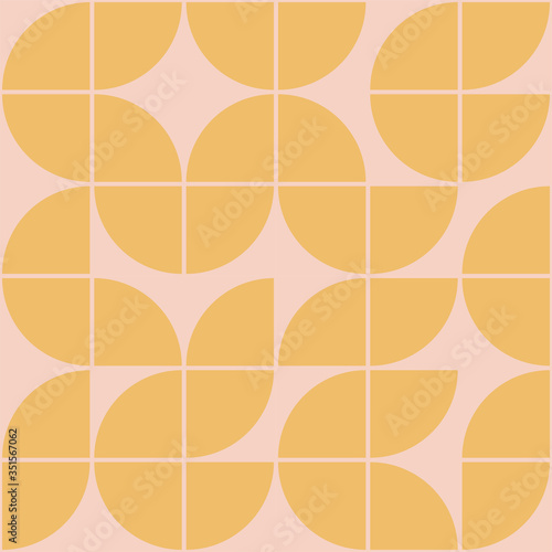 Mid century pattern in orange colors. Geometric circle shapes. Seamless pattern