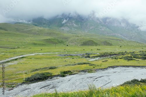 Green summer mountains landscape in Dargavs, North Ossetia - Alania, Caucasus, Russia