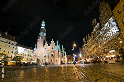 Wroclaw market square at night.