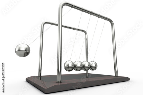 Принти на полотні Newton's cradle in action on white background. 3d rendering.