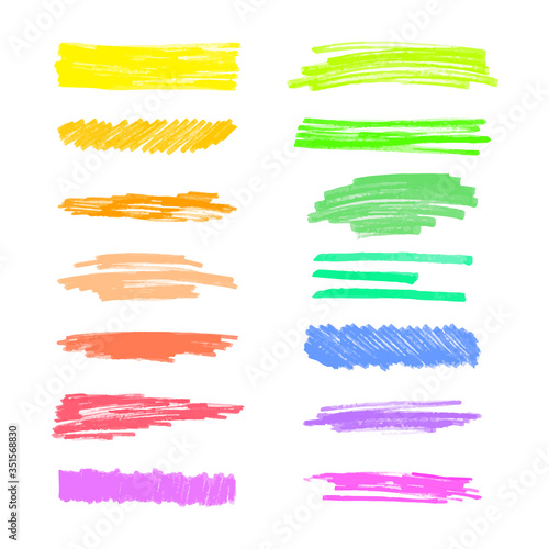 Set of colorful marker scribble lines and stains realistic style