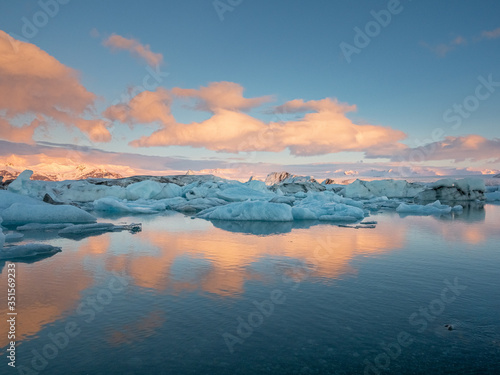 Beautiful sunrise at Jokulsarlon glacier lagoon, Iceland