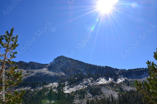 Mountain landscape with blue sky and snow in Yosemite Park USA