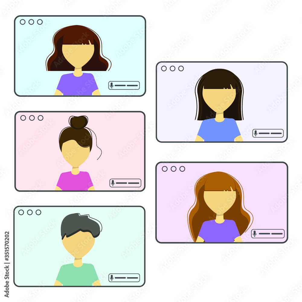 Illustration of People on screen talking with colleagues.Video conference and online meeting.Stay and work from home during quarantine isolation . Illustration of People on screen talking with colleagues.Video conference and online meeting.Stay and work from home during quarantine isolation .