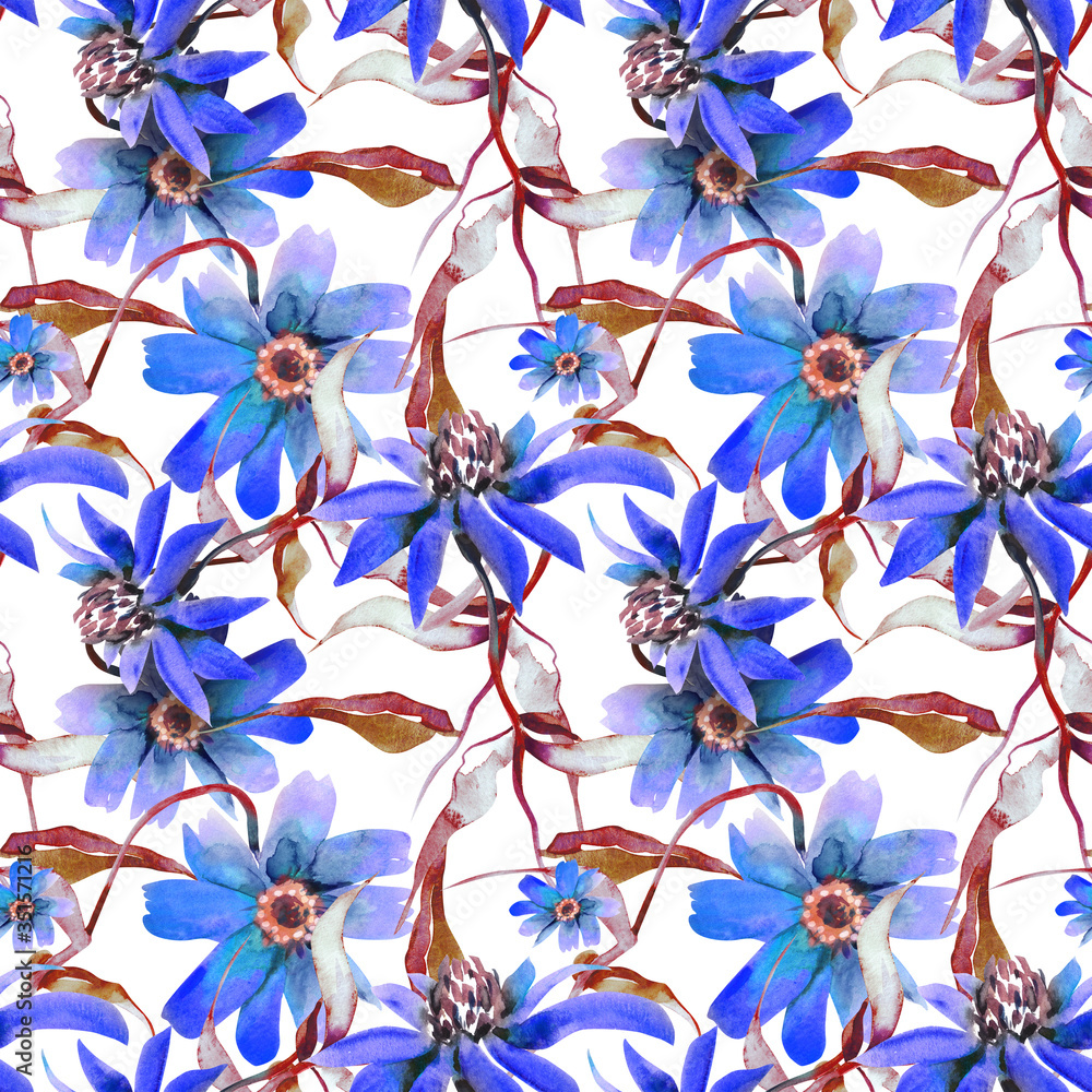 Flowers Seamless Pattern. Watercolor Background.