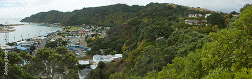 View of Whakatane from Puketapu lookout on Nga Tapuwae o Toi Track Bay of Plenty on North Island of New Zealand 