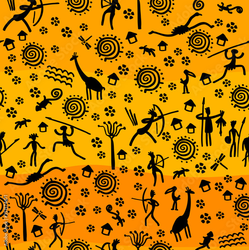 Orange seamless hunting (style petroglyphs)