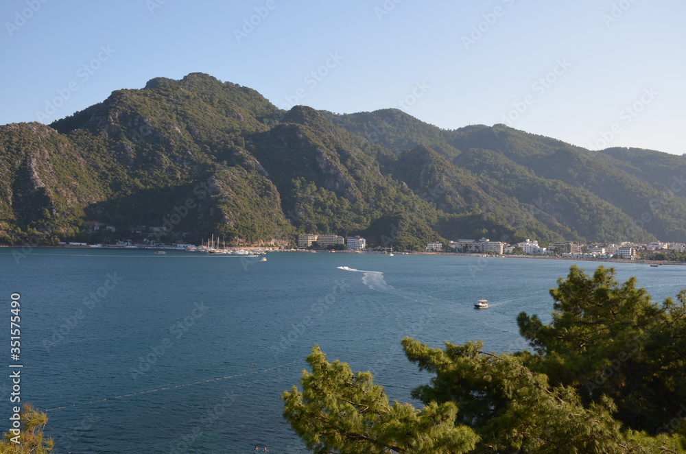 Panormanic view of the sea and mountains in Marmaris Turkey