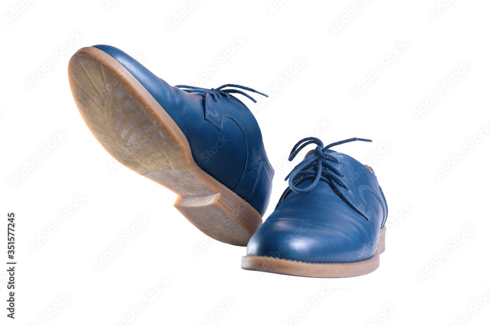 Blue leather shoes in perspective and isolated on white Blue leather shoes in perspective and isolated on white
