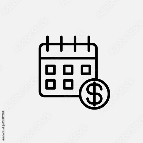 Payment term line icon. Tax due time and reminder, deadline symbol. logo. Outline design editable stroke. For yuor design. Stock - Vector illustration.