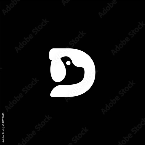 initial letter D dog silhouette logo design , dog logo icon , head dog logo , logo dog letter d symbol 