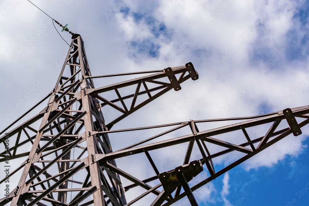 High voltage electrical transmission towers and power lines