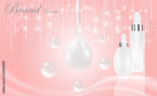 Beauty product, pink cosmetic container with Pink Collagen Serum dropadvertising background ready to use, luxury skin care ad, illustration vector