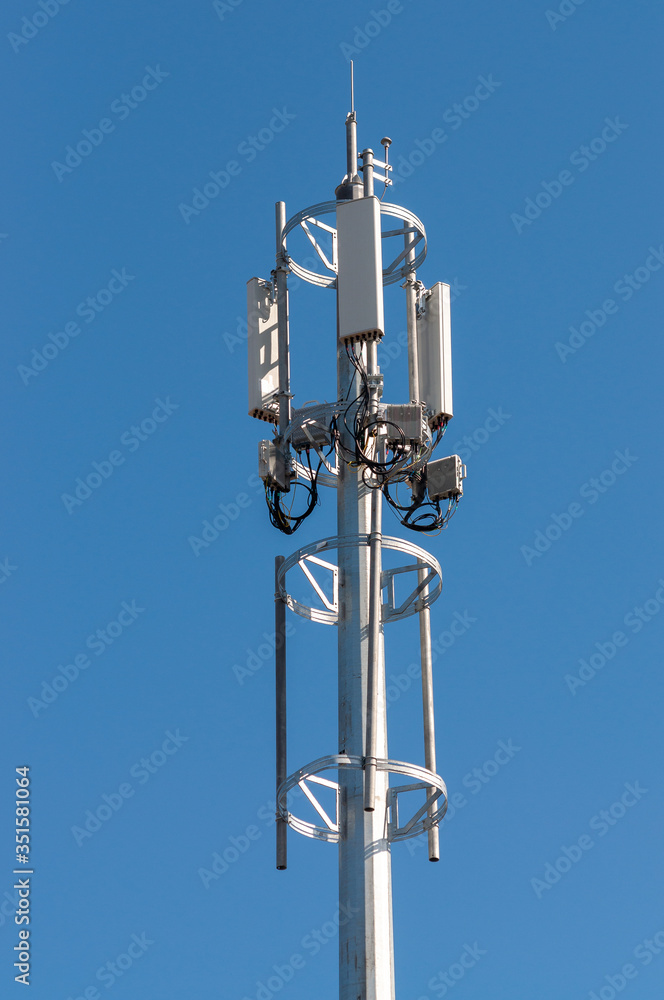 telecommunications tower with equipment for mobile signal and Internet transmission