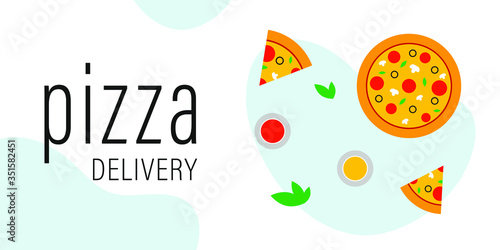 Concept of template pizza delivery. Flat style pizza icon. Italian pizza. Vector.
