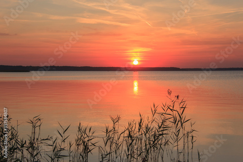 Sunset on the lake Svityaz. Ukraine