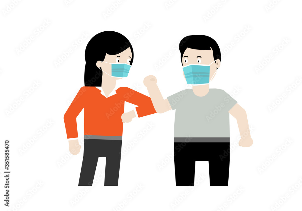 Obraz premium People greeting by using elbow bump in coronavirus outbreak