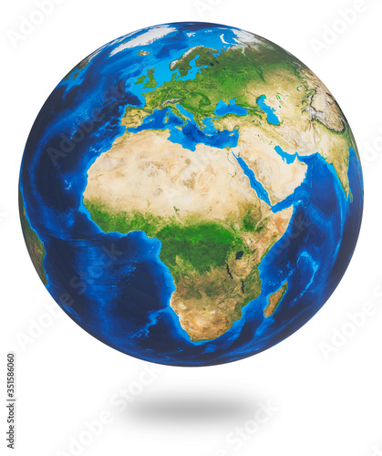Africa and Europe  two of the Earths continent. Earth isolated on white background. Earth planet globe. 