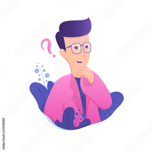 Happy man with glasses thinking  and looking for ideas