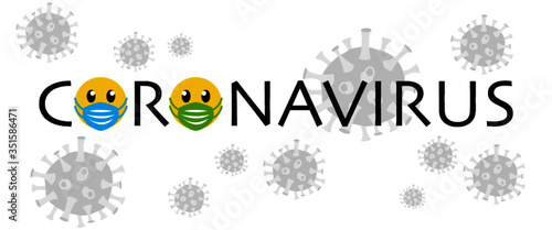 Coronavirus, Smileys mit Mundschutz, blau, grün, Virushintergrund grau