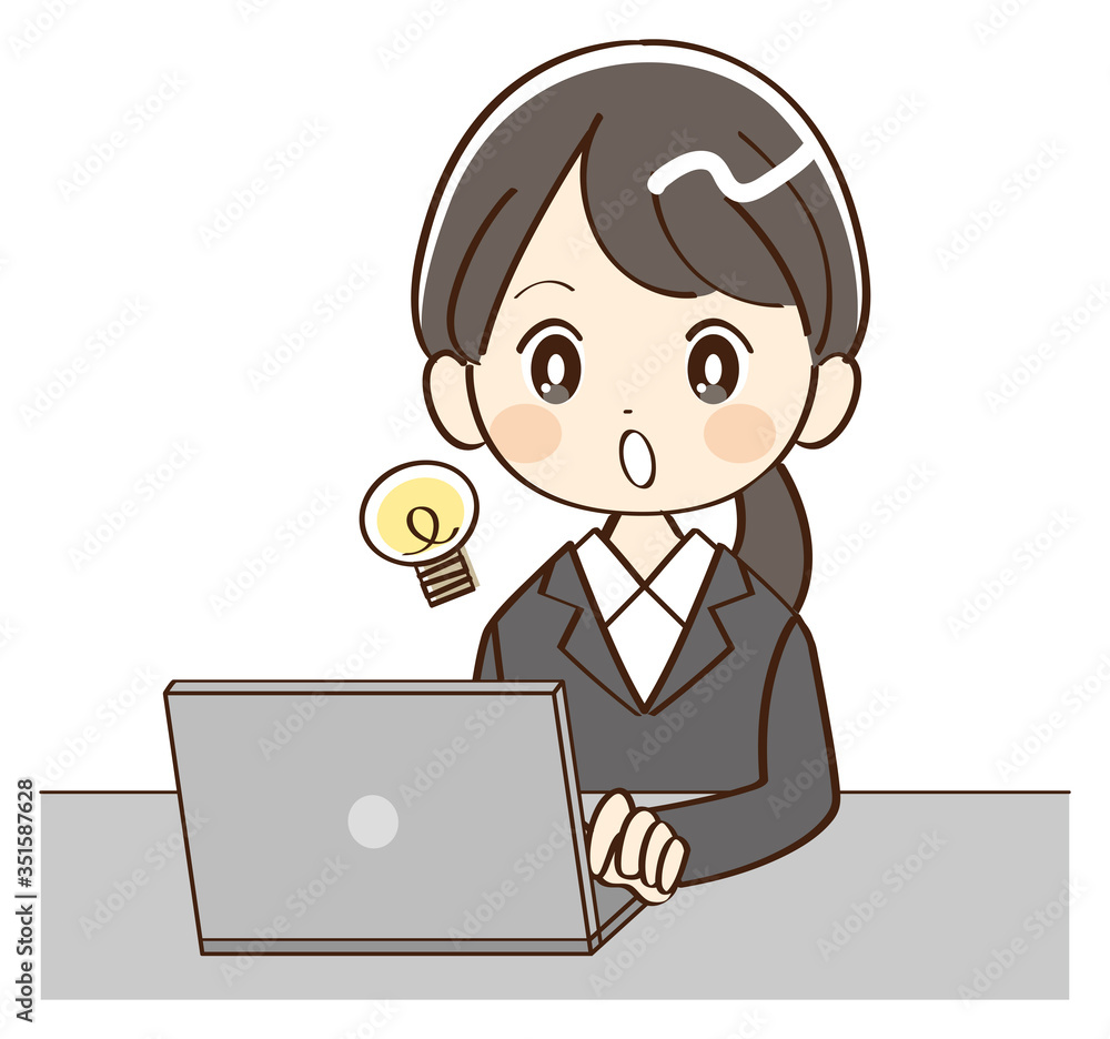 女性、スーツ、事務、閃き 女性、スーツ、事務、閃き