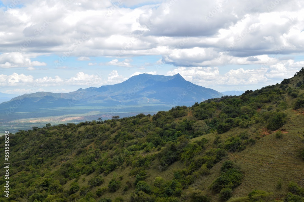 Scenic mountain landscapes in rural Uganda seen from Namanga Hills, Kenya