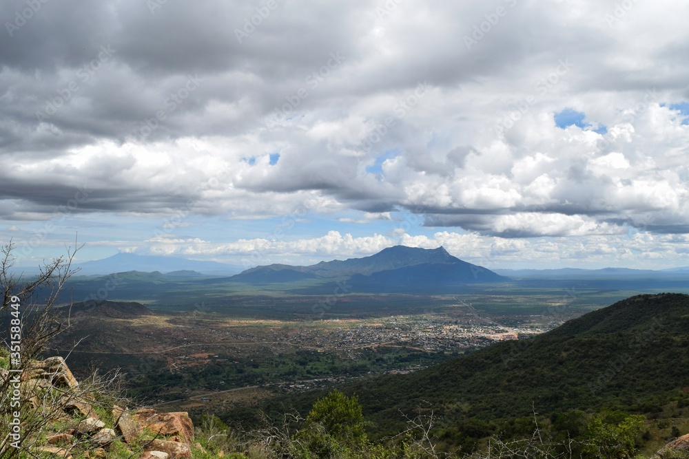Fototapeta premium Scenic mountain landscapes in rural Uganda seen from Namanga Hills, Kenya